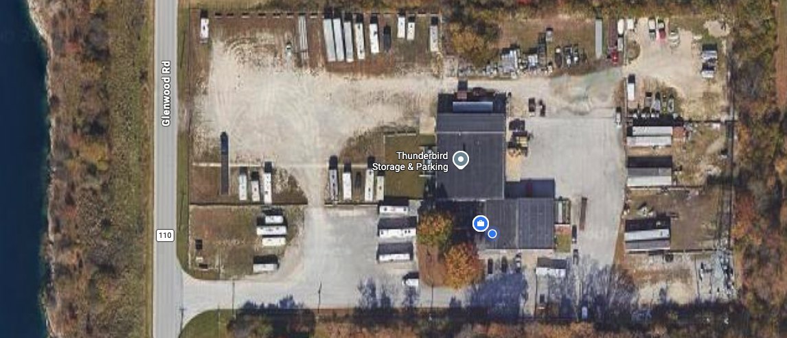 Aerial view of Thunderbird Storage and Parking beside Glenwood Road