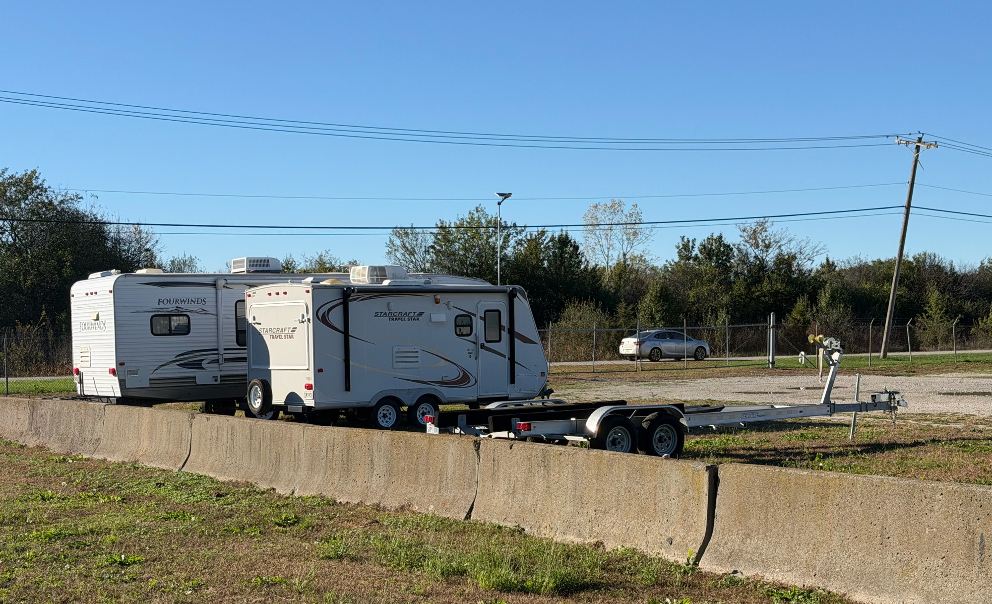 Travel trailers parked in Lot B